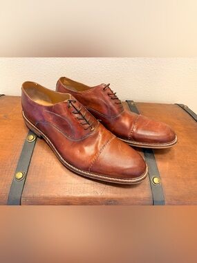 Joseph Abboud Cognac Brown Leather Cap-Toe Oxfords